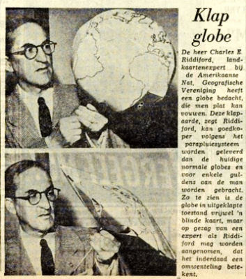 Newspaper article: American cartographer develops collapsible globe